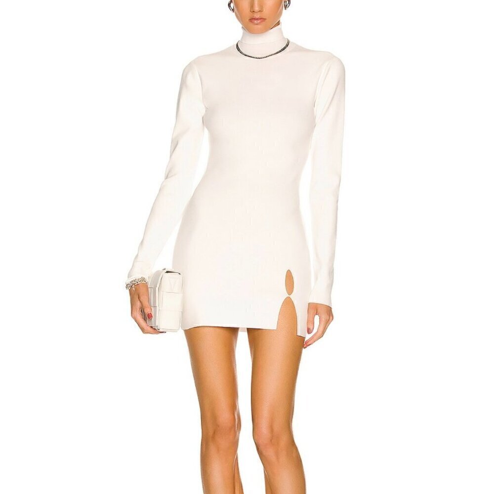 NWT Zeynep Arcay Drop Slit Knit Mini Bodycon Dress In White US 2​​​​​​​​​​​​​​